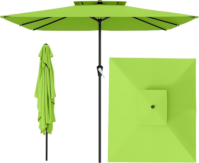AreShark 8'x10' 2 Tiers Rectangular Patio Umbrella - Outdoor Umbrella Waterproof UV Protection, Market Table Umbrella w/Crank for Pool, Backyard, Deck(Apple Green)