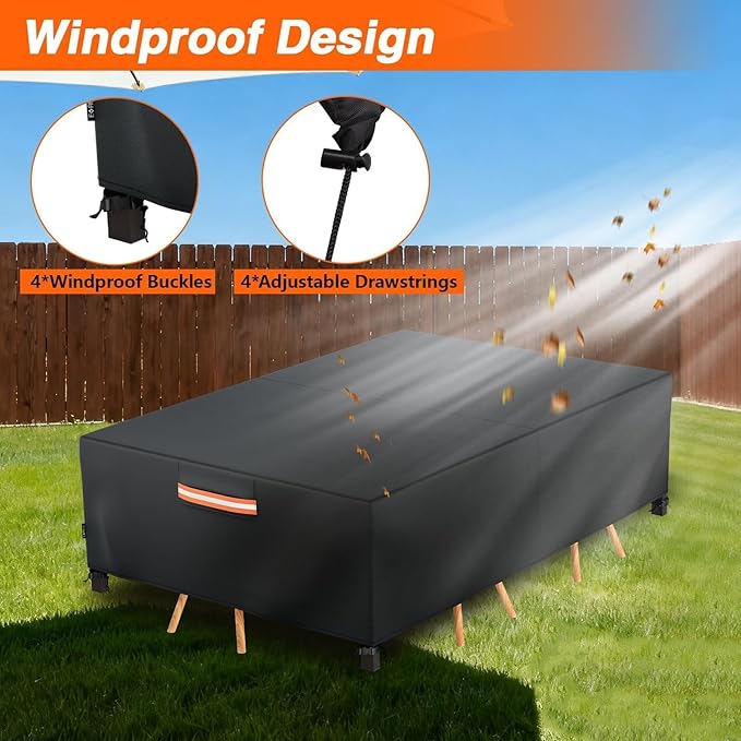 EVRBUL Patio Furniture Cover Waterproof Rectangle,111"L x 74"W x 28"H Heavy Duty 420D Outdoor Dining Table and Chair Covers,Windproof Anti-UV Outdoor Furniture Set Covers Outdoor Table Cover,Black