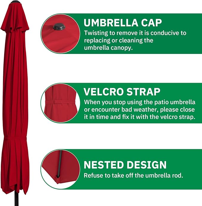 MEWAY 10ft Patio Umbrella Large Market Outdoor Garden Table Deck Pool Backyard Fishing Sunshade Umbrella with Push Button Tilt, Crank and UV Protection(10 ft, Red)