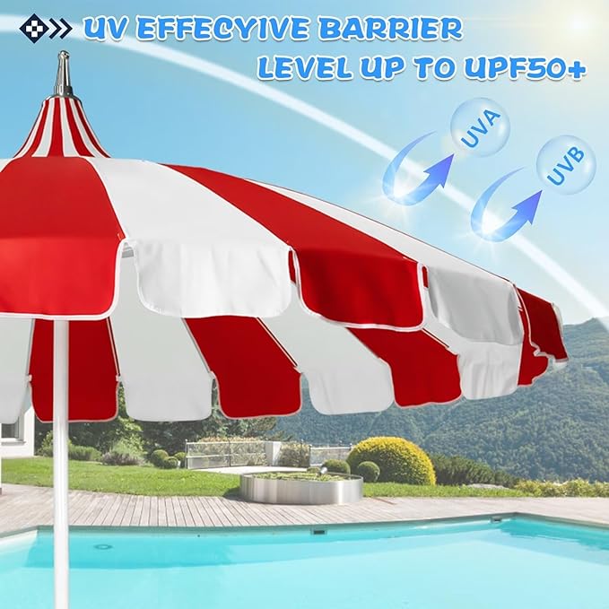 8Ft Patio Pagoda Umbrella, UV Protect Pool Umbrellas with Heavy Duty Pole, Outdoor Market Umbrella for Holiday Garden Backyard