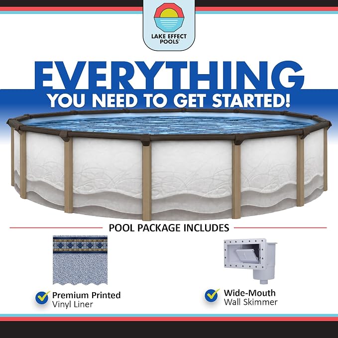 Lake Effect Pools 'Cozumel' 30 ft Round Above Ground Swimming Pool | 52 Inch Resin Protected Steel Sided Walls | Bundle Includes: 25 Gauge Overlap Liner & Widemouth Skimmer