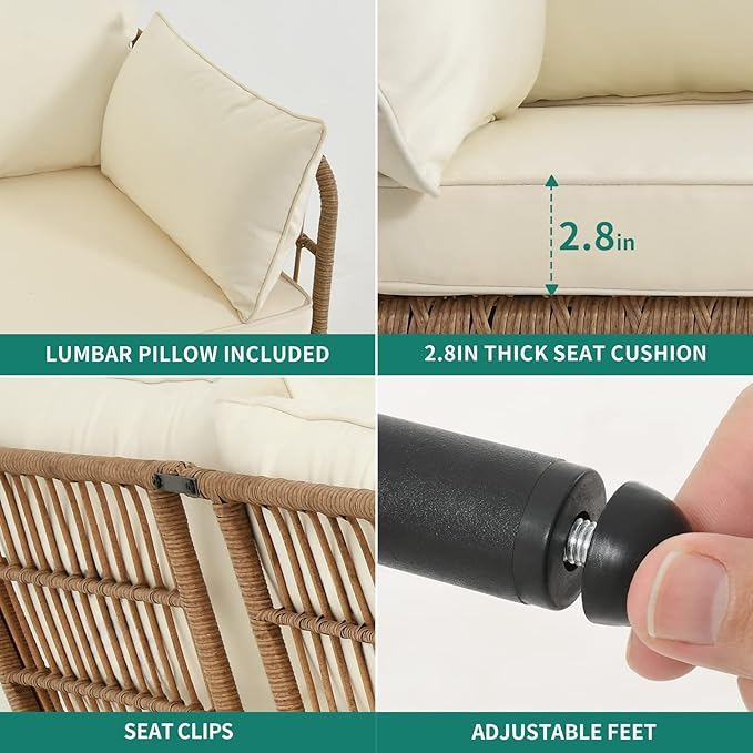 YITAHOME 4 Pieces Patio Furniture Set with 5 Seater Outdoor Sectional with Thickness Cushions and Side Table Boho Patio Conversation Set Outdoor Furniture Set for Backyard Porch Balcony