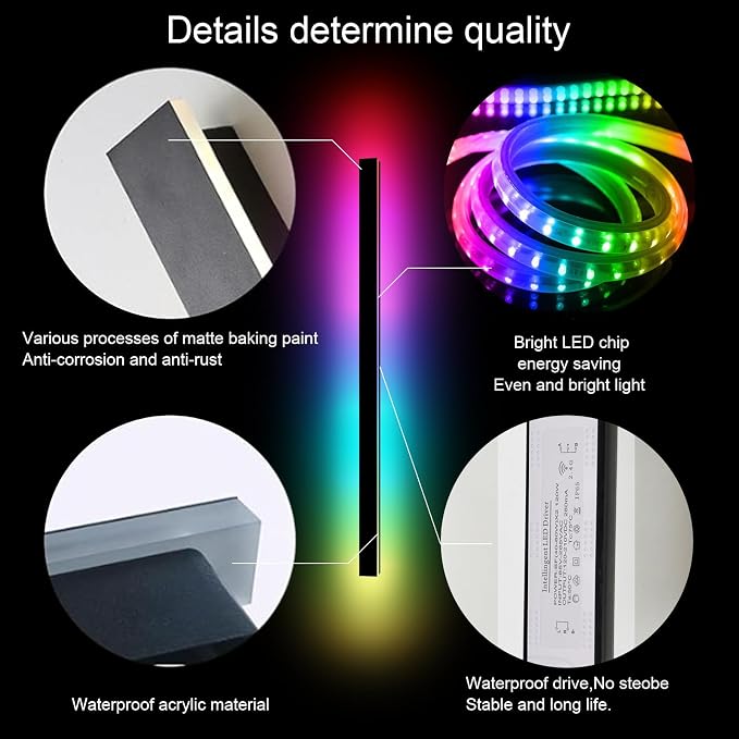 RGB Outdoor Wall Lights, Ip65 Waterproof Linear Led Modern Wall Sconce, 7 Colors and 358 Light Effects, Dimmable with Remote Modern Linear Exterior Light Fixture 59 inch (1 Pack)