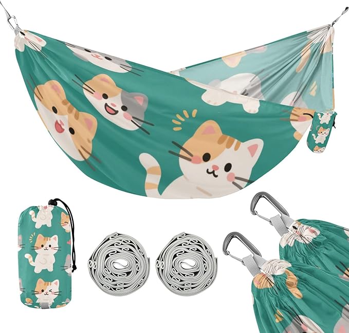 Cartoon Cute White Cat 330lb Capacity Hammocks Rope Hammock for Camping & Hiking Essential macas mexicanas de Patio para Adulto
