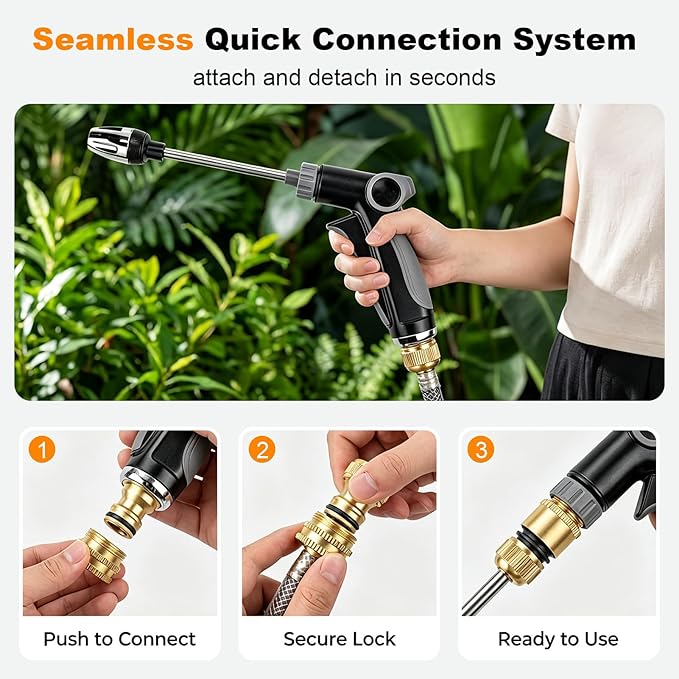 Aquoxis Pressure Washer, High-Pressure Gun Stainless Steel Handheld with 360° Rotating for 3 Spray Modes Effortless Dirt & Stain Removal Quick and Easy Installation Used for Garden Patio Car (1 Pack)