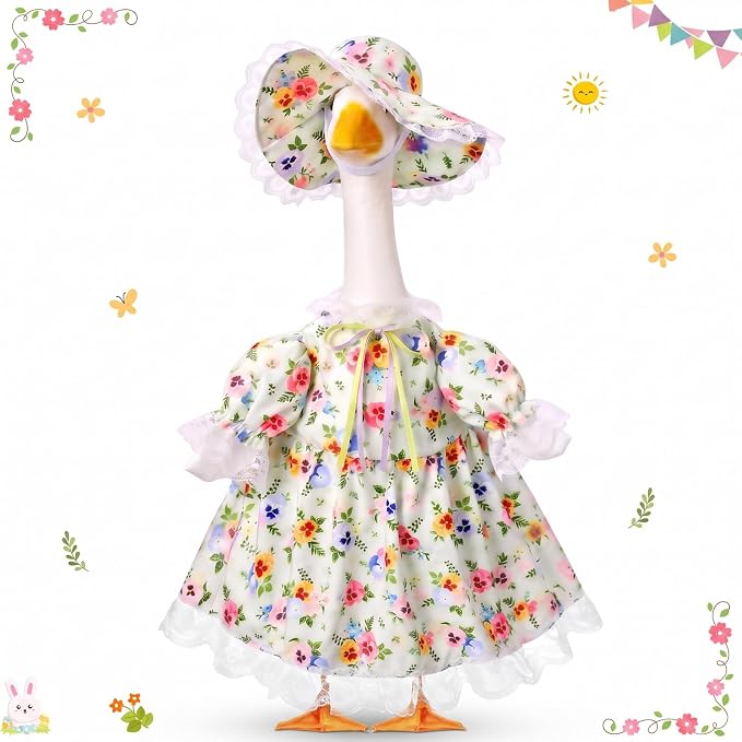 FuWeave Summer Goose Outfit Flower Lolita Porch Goose Clothes for 23" Large Statue Outdoor Patio Yard Lawn Art Decoration