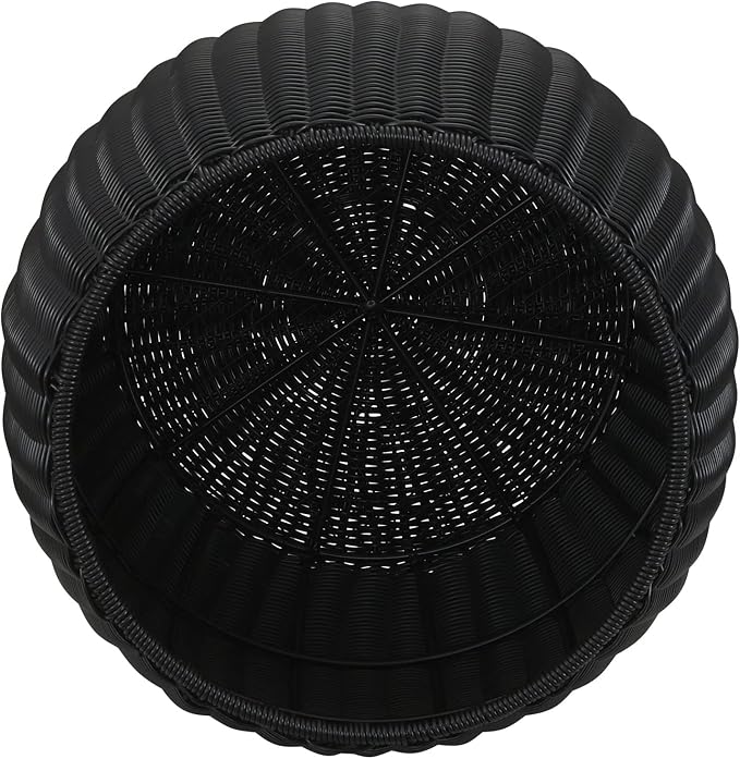 Household Essentials Round Handwoven Resin Barrel Side Table, Black Finish