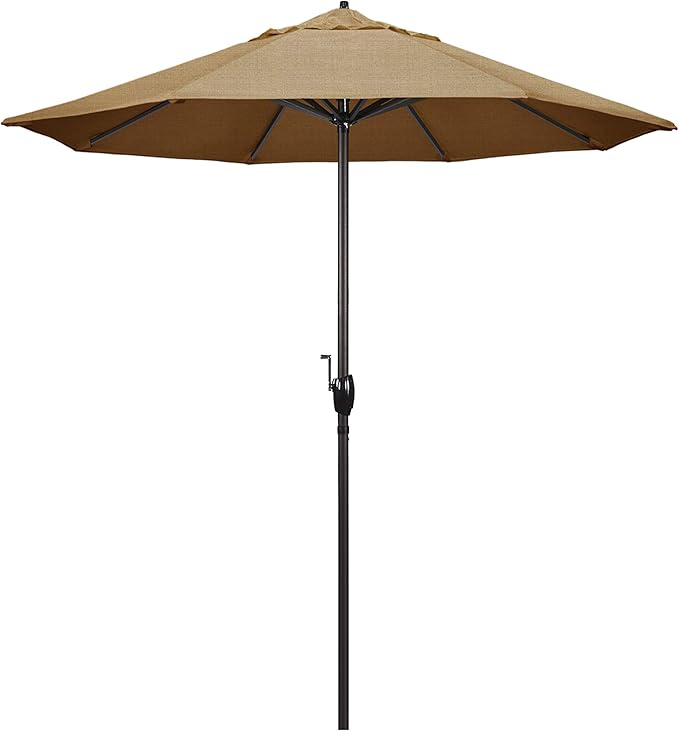 California Umbrella 7.5' Round Sunbrella Aluminum Outdoor Deck, Pool or Patio Umbrella, Crank Lift, Auto Tilt, Bronze Pole, Linen Sesame