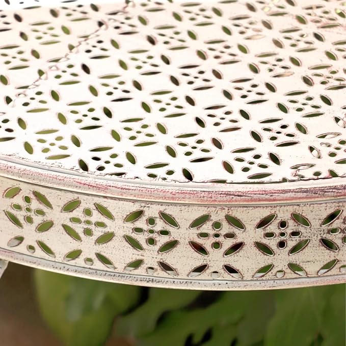 Outdoor Half-Moon Patio Console Table, 2 Tier Iron Half Round Garden Porch Table, Antique All-Weather Mid Century Tables(White)