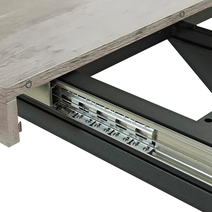 55.11" -70.86" Extendable Dining Room Table, Retro Folding Dining Tables for 4-6 People with Antique Wood Top/Black Fine Sand Cross Iron Foot Base/Storage Box, Black Grey