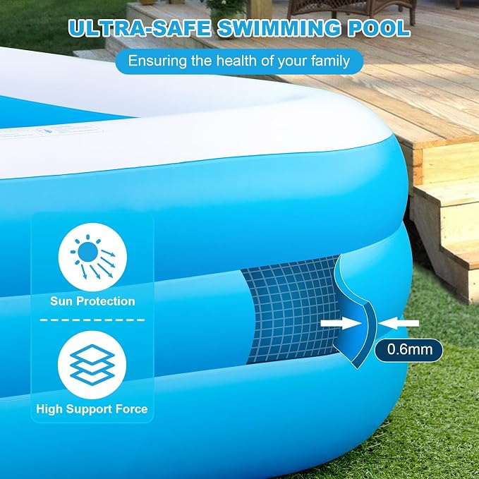 Extra Large Inflatable Pool for Adults & Kids, Family Size Blow Up Pool 165" x 76" x 22", Thickened PVC Swimming Pool with Electric Pump for Backyard Parties, Summer Fun & Outdoor Play