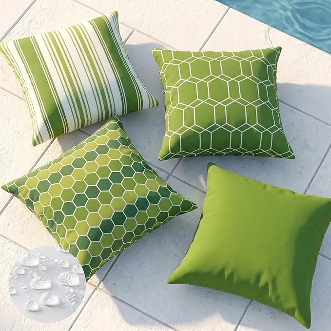 CARRIE HOME Green Outdoor Pillow Covers Waterproof 18x18 Set of 4, Lime Green Outdoor Pillows Decorative Spring Summer Throw Pillow Covers 18 x 18, Porch Patio Decor Pillows (No Pillow Inserts)