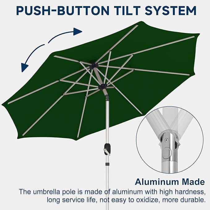 10FT 3-Tier Aluminum Outdoor Patio Umbrella, Fade-Resistant Market Umbrella with Push Button Tilt Function, 8 Sturdy All-Aluminum Ribs for Gardens, Patios, Backyards & Pools