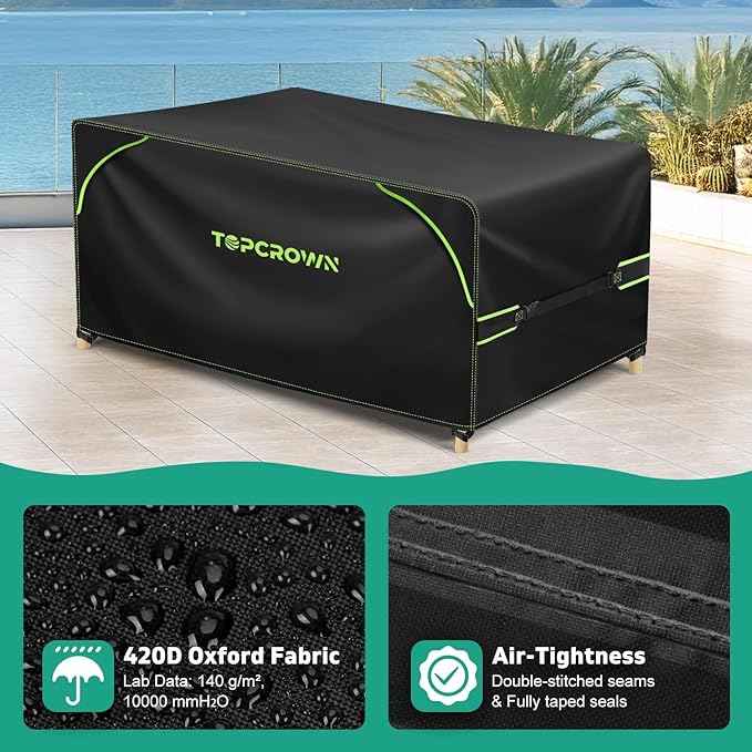 Topcrown Patio Furniture Covers Rectangular, Waterproof Anti-UV Oxford Fabric with Double Airflow Vents for Outdoor Dining Table and Chairs (420D Black+Green, 98"L x 78"W x 28"H)