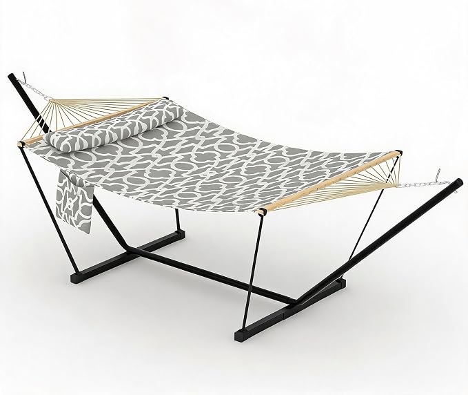 2-Person Hammock with Stand for Outside - Portable Heavy Duty Outdoor Double Hammock - Adjustable Steel Frame, 500 LBS Capacity, for Patio Garden Backyard & Beach