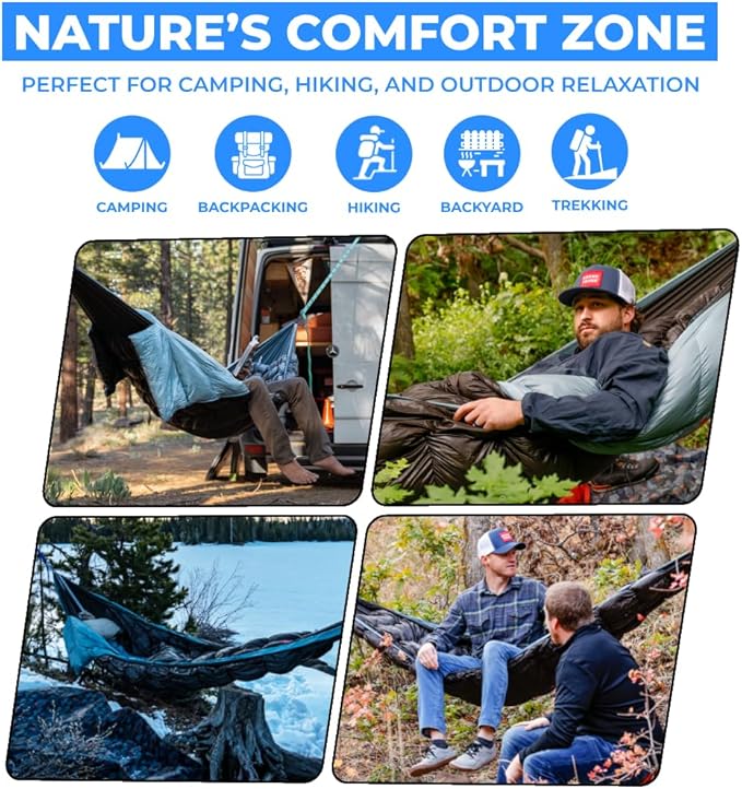GRAND TRUNK Evolution 20 Down Hammock – Cold Weather Hammock with Integrated Sleeping Bag & Underquilt, 20°F Rated, Lightweight Camping & Backpacking Hammock