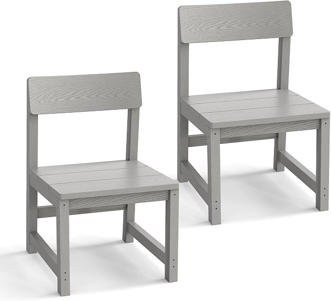 Jocoevol Patio Dining Chair Set of 2 Outdoor HIPS Patio Chair All Weather with Wide Seat and Curved Backrest, Armless Chairs for Outside Backyard/Garden/Pool/Porch/Deck 300lbs Capacity, Grey