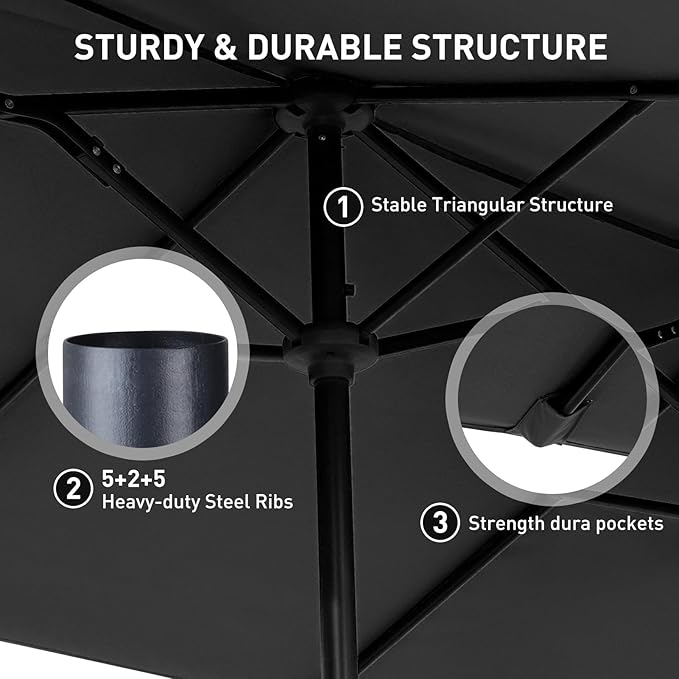 13 ft Patio Umbrella with Base, Large Rectangle Outdoor Umbrella with Matching Stand, Strap, Crank, Black