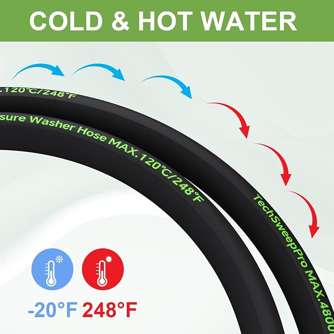 3/8" 4800PSI Pressure washer hose 100ft for cold and hot water Max 248°F with 3/8"quick connect Kink resistant Steel Wire Braided Power Washer Hose with M22 14mm Adapter,Green