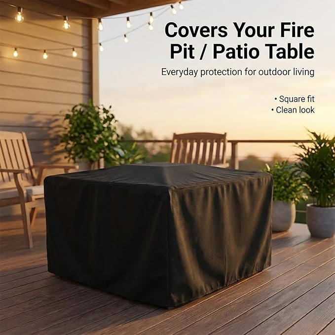 WOMACO Heavy Duty Square Patio Fire Pit/Table Cover, Waterproof Outdoor Furniture Cover (40" x 40" x 20", Black)