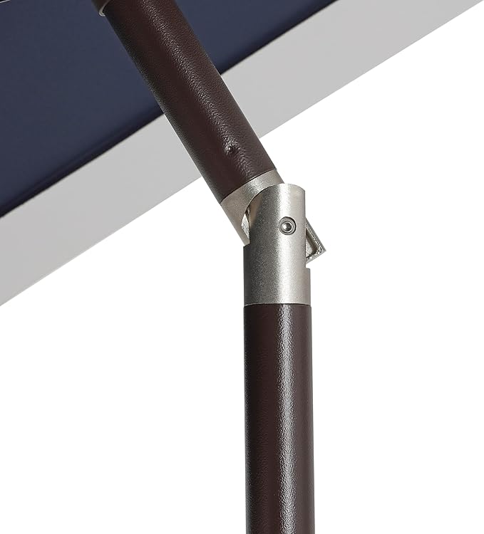 JONATHAN Y Spencer 9 ft. Solar Powered LED Patio Umbrella with Crank and Tilt, Hexagon Outdoor Market Sunshade for Garden, Deck and Pool, Navy/White, Dark Brown Pole UMB1100A