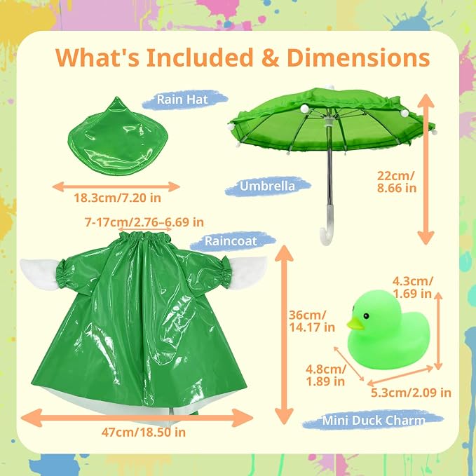 23 Inch Porch Goose Raincoat Outfit Set with Umbrella & Baby Duck Companion, Waterproof Geese Clothes for 19–23 Inch Goose and Duck Statues,Garden Yard Patio Outdoor Decor