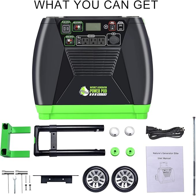Nature's Generator Elite Platinum - WE System:3600W Solar & Wind Powered Pure Sine Wave Off-Grid Nature's Generator Elite+1200W Power Pod+4pcs 100W Solar Panel+ Wind Turbine