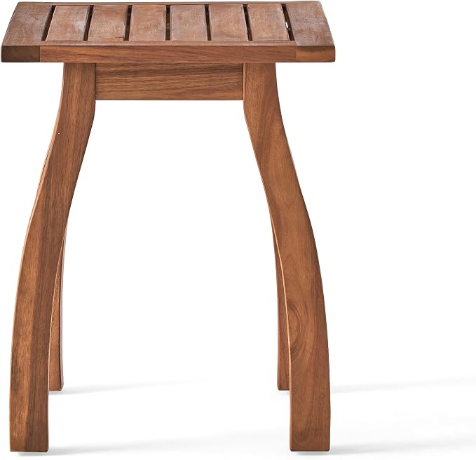 End Table Selma Teak Acacia Wood Outdoor Accent Table, Slatted Patio Side Table for Pool Decks and Conversation Sets, 19.25" H x 15" W x 19" D