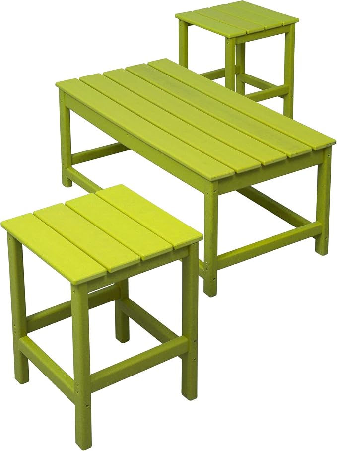 WestinTrends Malibu 3-Piece Set Outdoor Coffee and Side Table for Adirondack Chair, Lime