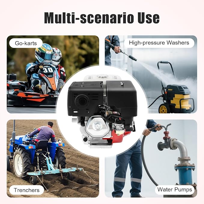 212CC Gas Powered Engine, 3000W 7.5HP Gas Engine Motor 0.95 Gal Small Go Kart Engine for Water Pumps, Lawnmowers, Minibikes 3600Rpm with Nylon Camshaft & Air Filter Pull Start