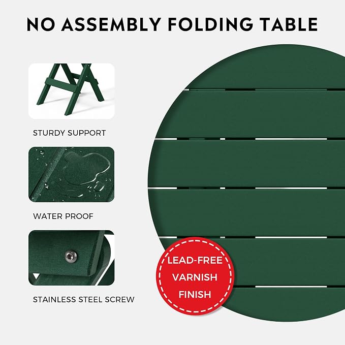 Costaelm Outdoor Bistro Table and Chairs Set of 2, Round Portable Folding Bar Height Barstool Set of 3, Tall Balcony Pub High Top Table 3 piece Patio Set for Deck, Backyard, Garden, Dark Green
