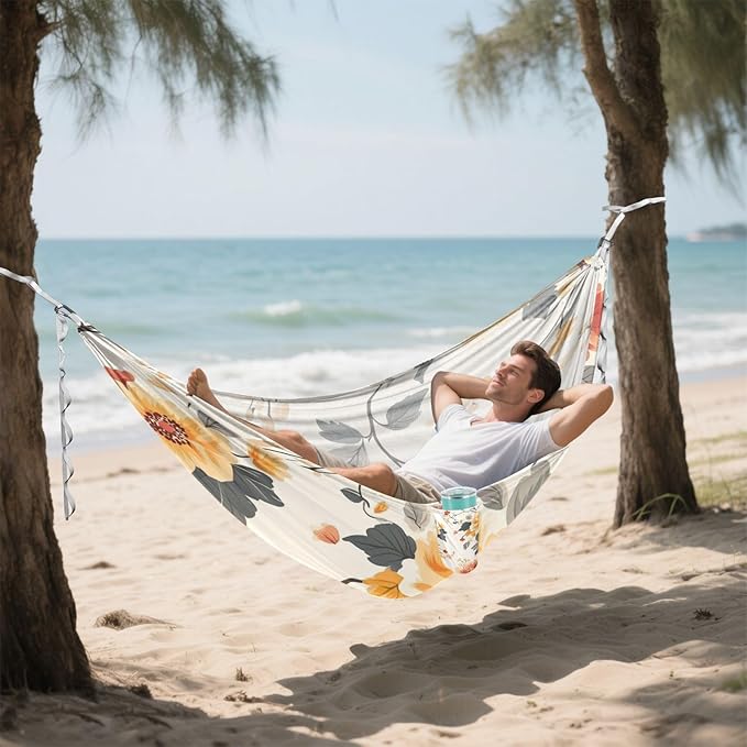 Vintage Flower Camping Hammocks Rope Hammock for Patio Backyard Lounge Base
