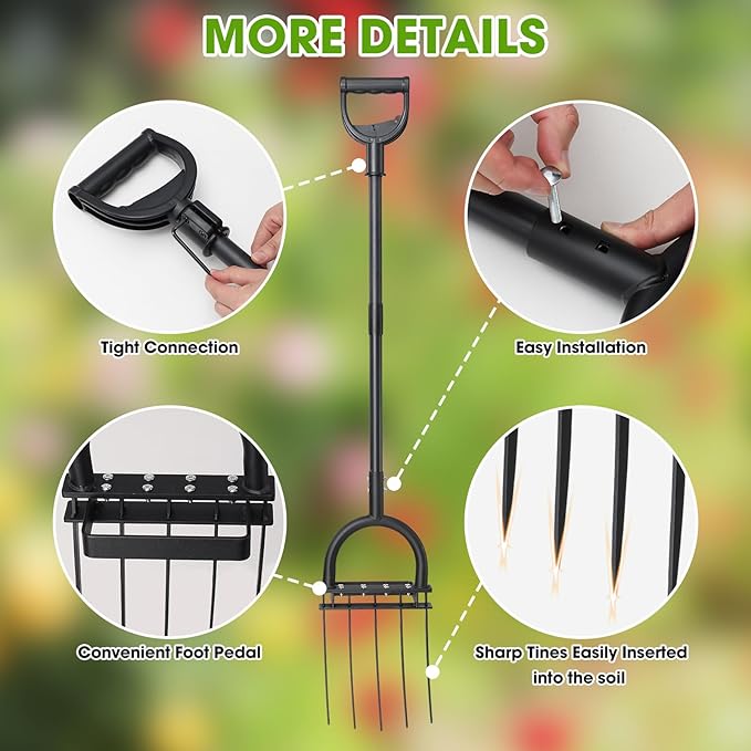 Broad Fork Garden Tool, 55" Heavy Duty 4 Sharp Tines BroadFork Hand Tiller Garden Pitchfork with Ergonomic Handles for Spading Digging Fork Gardening Cultivating Composting and Loosening