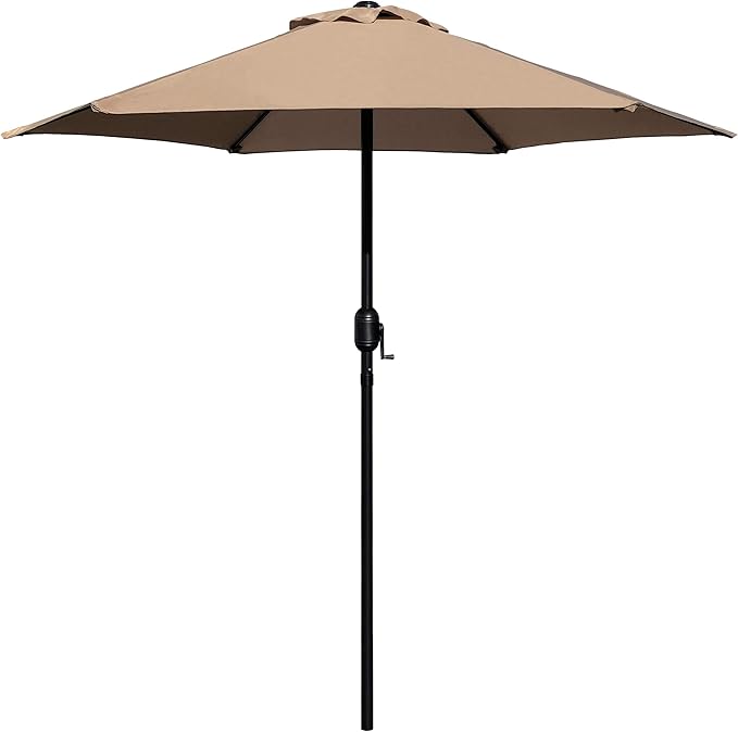 7.5 Feet Outdoor Umbrella with Crank Weather Resistant Umbrella Durable 6 Sturdy Steel Ribs Market Outdoor Table Umbrella Tan