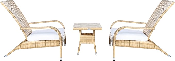 SAFAVIEH Outdoor Collection Edna Natural/White Cushion 3-Piece Lounge Set with Table (PAT7719D)