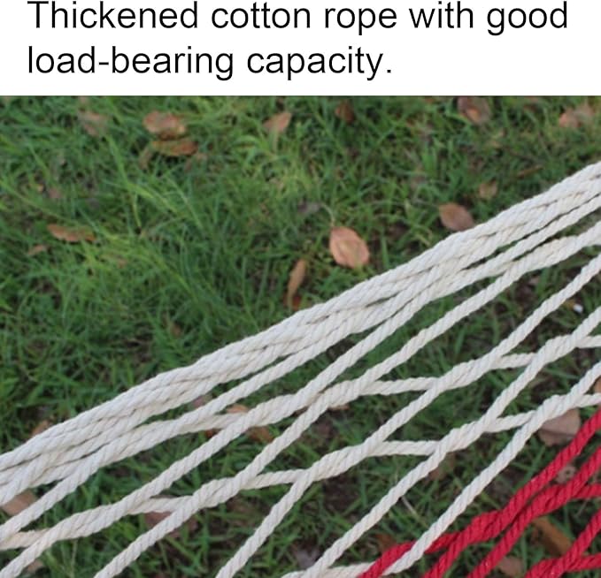 Portable Cotton Rope Hammock with Wooden Sticks Outdoor Camping Mesh Leisure Lightweight Easy to Carry Hammock Comfortable(Rojo)