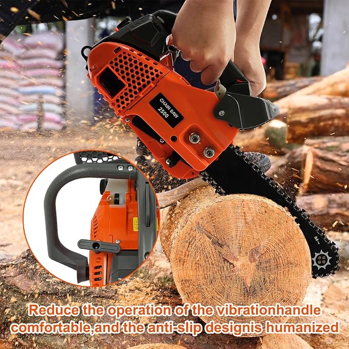 25.4CC Gas Chainsaw 12 Inch Gas Powered Chainsaw 2 Stroke Handheld Petrol Gasoline Chain Saw Cordless Wood Cutting Machine for Cutting Wood Outdoor Home Farm Use