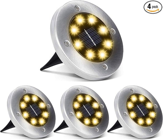 Aogist Solar Ground Lights, LED Garden Disk Lights In-Ground Outdoor Landscape Lighting for Lawn Patio Pathway Yard Deck Walkway (Warm White, 4 Pack)