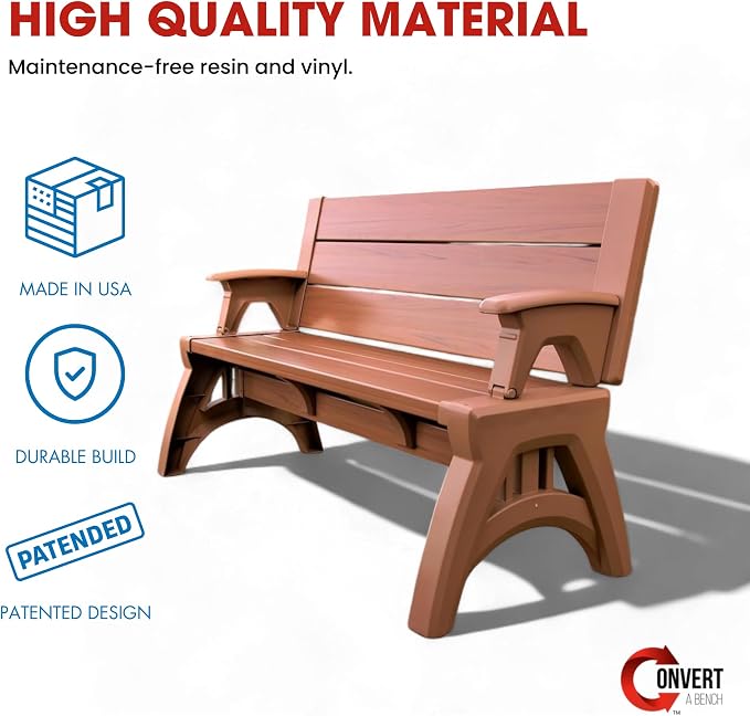 Convert-a-Bench 2-in-1 Outdoor Bench & Picnic Table - Foldable, Weather-Resistant Seating - Perfect for Patio, Lawn, Garden, or Deck - Durable & Easy Assembly - 1 Bench/Order, Sierra Timber