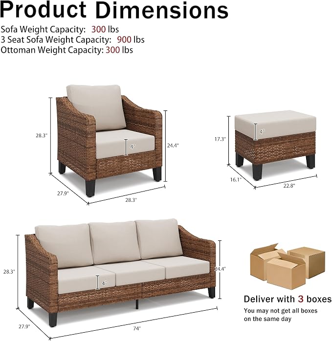 5-Piece Patio Conversation Sets, Outdoor Sectional Sofa with Ottoman, Modular Wicker Furniture for Backyard, Garden