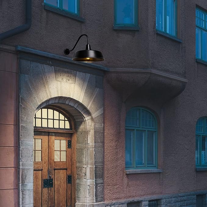 Gooseneck Barn Light, 21inch Dusk to Dawn Black Outdoor Wall Sconce | Weatherproof Steel Exterior Large Lighting Fixture, E26 Base, Easy DIY Install for Porch, Garage, Barn, Farmhouse(1 PC)