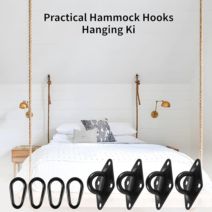 4 PCS Hammock Hooks with Mountaineering Buckles, Stainless Steel Hanging Kits, Hammock Hooks Heavy Duty Kits with Screws, Hammock Hooks for Wall Ceiling Mount Indoor Outdoor