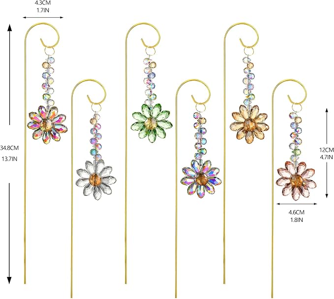 6 Pcs Colorful Crystal Sunflower Suncatcher Garden Stake with Trellis Decor | Crystal Sunflower Sun Catchers Garden Stake with Golden Small Trellis plant Decorations for Pots Patio Lawn Yard Home