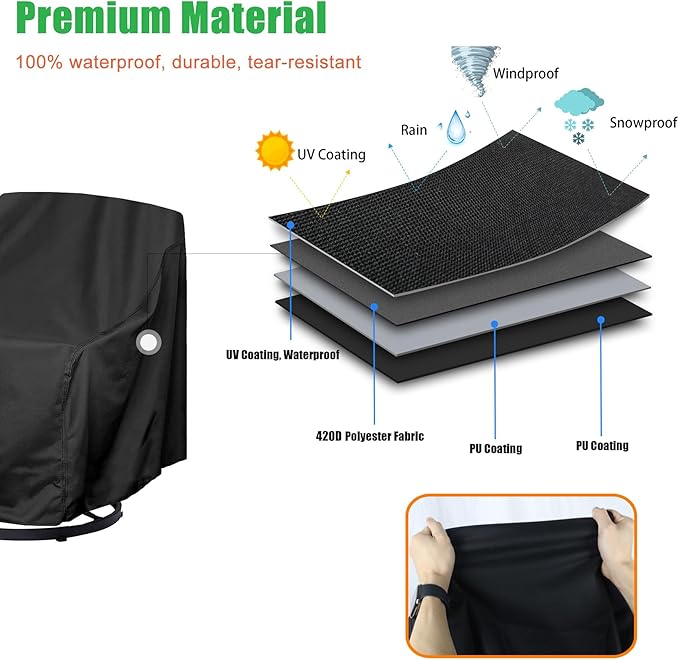 WOMACO Patio Swivel Chair Cover Waterproof Outdoor Tall Swivel Chair Slip Covers Outside Small Large Oversized Wicker Lawn Club Furniture Protector (Black, 31.5" W x 31.5" D x 37.8" H)