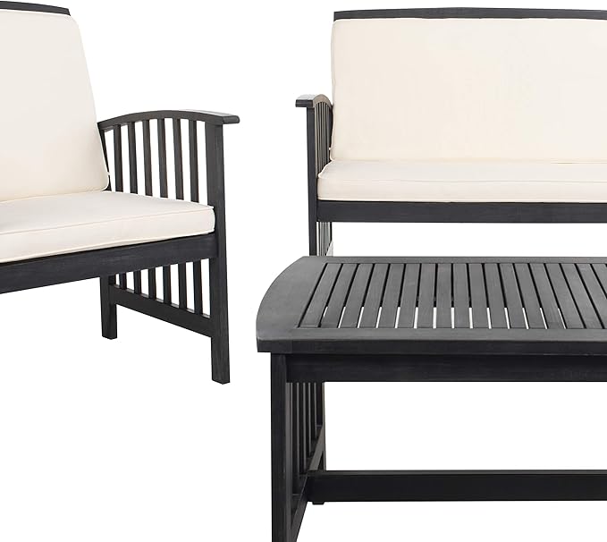 SAFAVIEH Outdoor Collection Rocklin Black/ White Cushions 4-Piece Conversation Patio Set