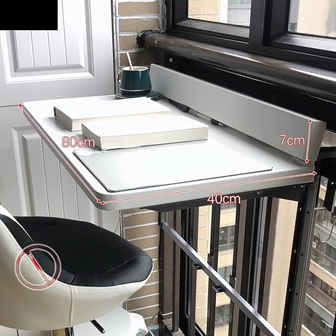 Adjustable Folding Balcony Bar Table, 5 Heights, Aluminum & Stainless Steel, White, 120x40cm, Outdoor Patio Side Table, Space-Saving Design White 80 * 40cm