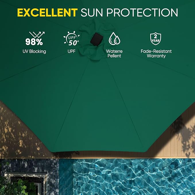 Tempera Solar Patio Umbrella 40 LED Lighted Outdoor Umbrella Table Market Umbrella with Push Button Tilt and Crank, Solar Umbrella with Sturdy Pole&Fade Resistant Canopy, Easy to Set