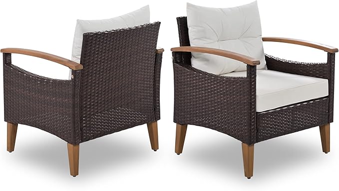 LUMISOL 4 Piece Patio Conversation Set Rattan Chair Set Outdoor Furniture Set with Cushions and Coffee Table for Backyard Porch Poolside, 4-Piece Wicker Patio Furniture Set (Beige)