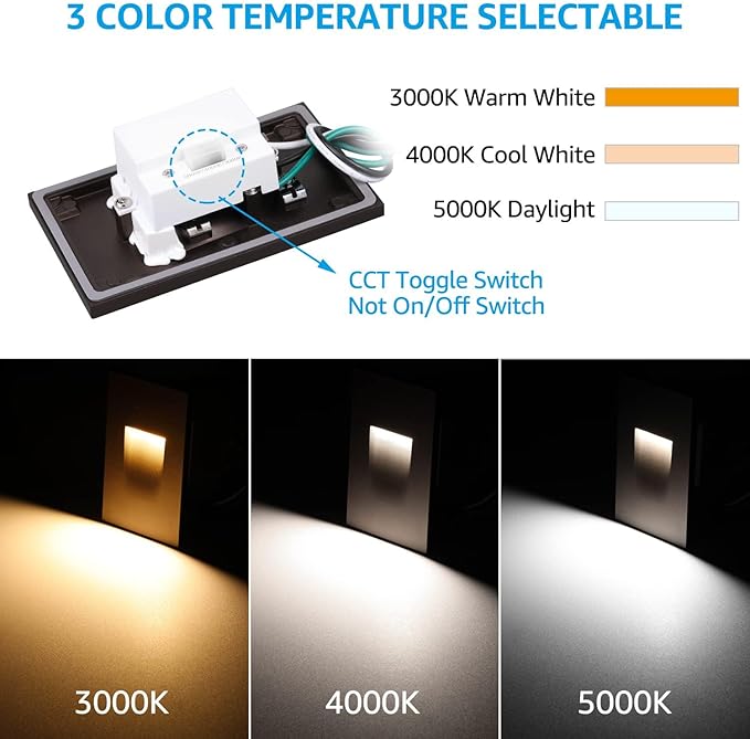 LEONLITE 3CCT 120V LED Step Lights, 3.5W 150LM 5%-100% Dimmable Indoor Outdoor Waterproof Vertical Stair Light, 3000K/4000K/5000K Selectable, CRI90, ETL, Aluminum, Oil Rubbed Bronze, Pack of 6