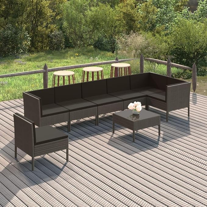 8 Piece Patio Lounge Set with Cushions,Patio Sofa,Outdoor Daybed,Outdoor Furniture Sets,Patio Seating,Patio Conversation Sets,Modern Set,Patio Furniture Set,Front Porch Furniture, Poly Rattan Black